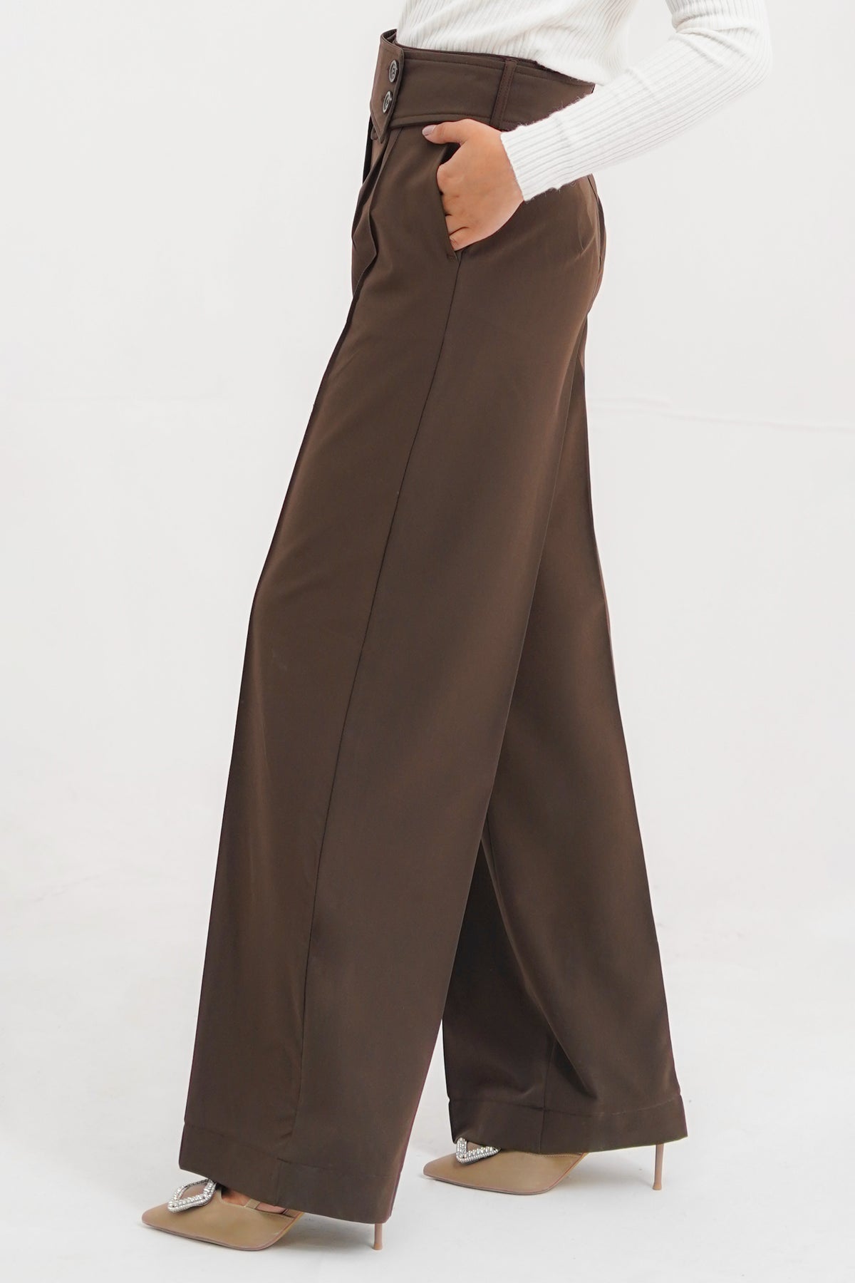 JUZAR WIDE LEG PANT - Chocolate Brown