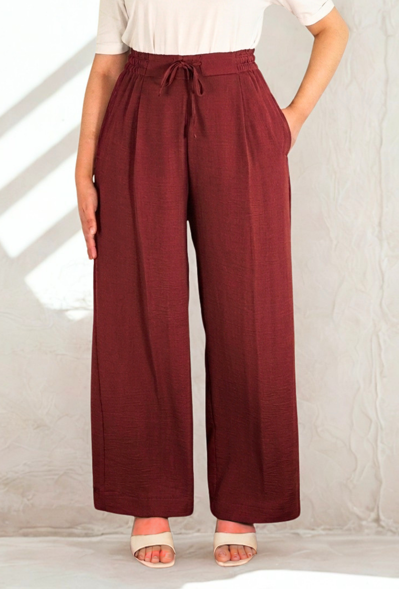 Straight Loose Trousers - Burgundy