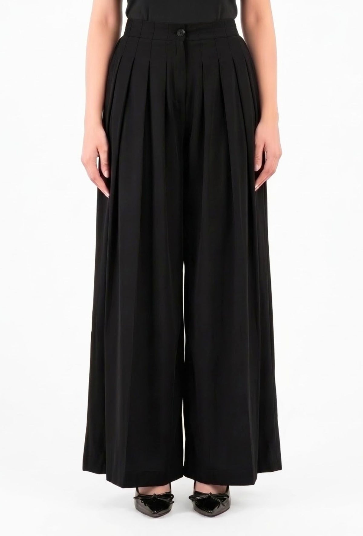 Pleated Wide-Leg Pant - Cave Black