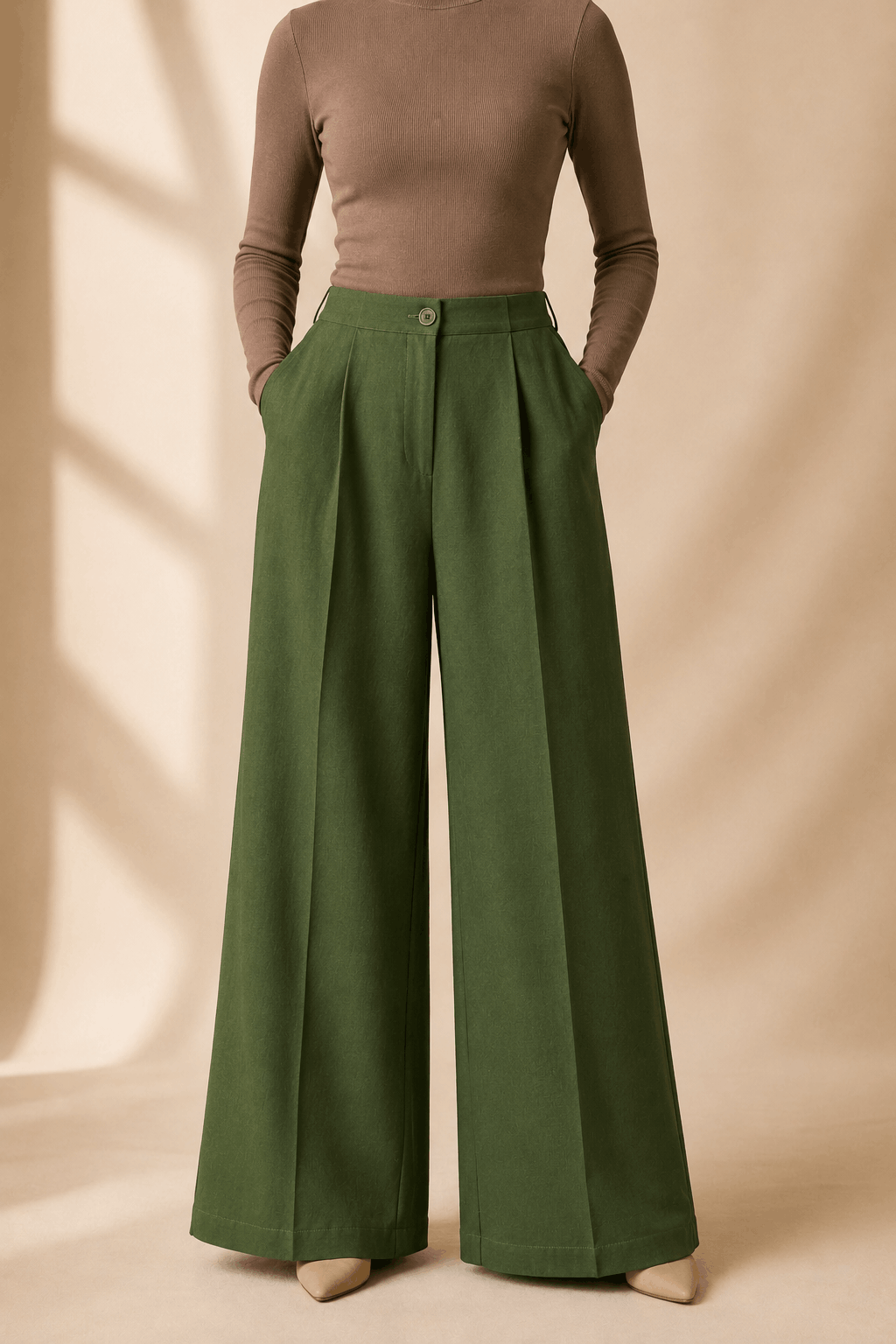 Irish Linen Wide Pant - Olive Green