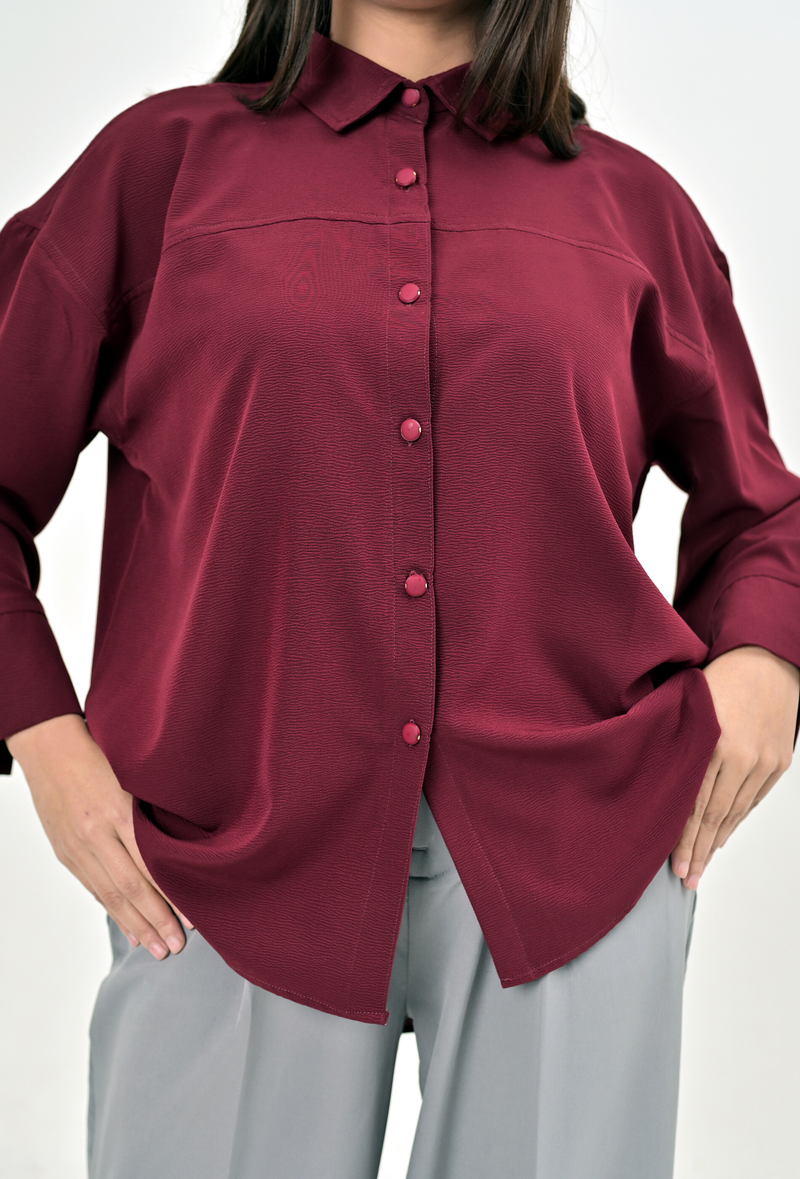 TEXTURED DROP SHOULDER – Burgundy